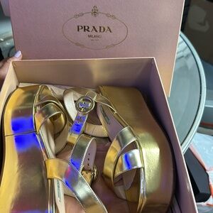 Prada gold platform sandals